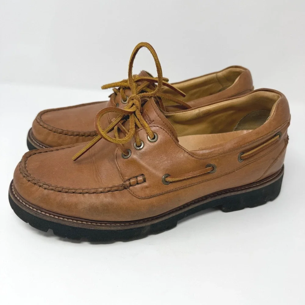 Samuel Hubbard Free Tan Leather Boat Shoes‎ Mens 10 Lug Sole Made in Portugal